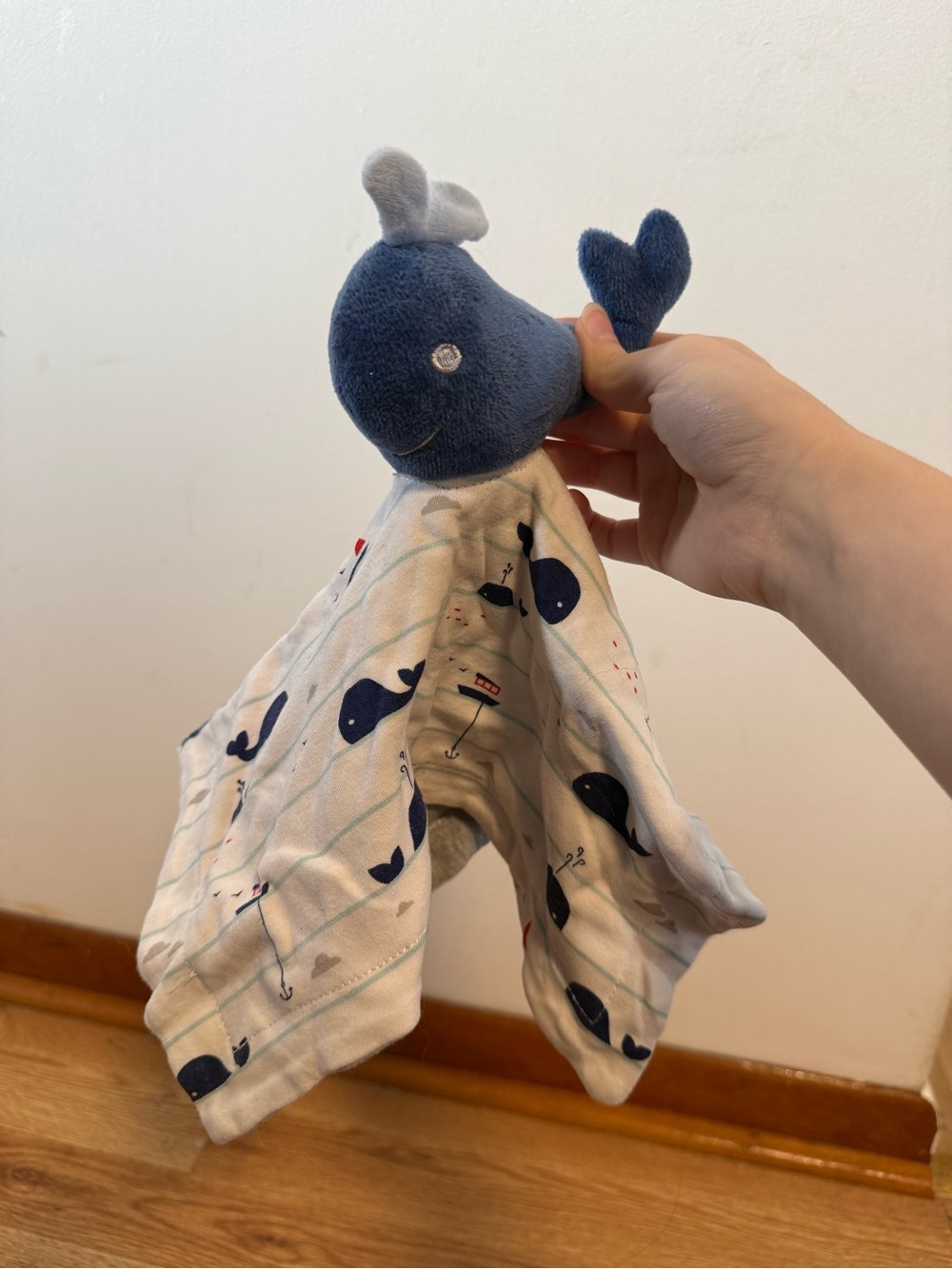 Mother's Promise Blue Whale Nautical Security Blanket Lovey Plush White Striped